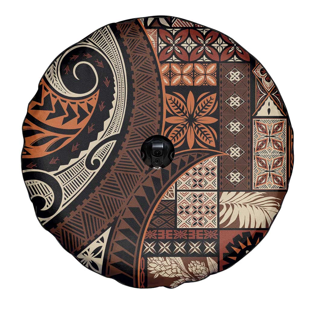 Vintage Samoa Siapo Mamanu Spare Tire Cover Brown Samoan Tapa Motif LT9 - Polynesian Pride