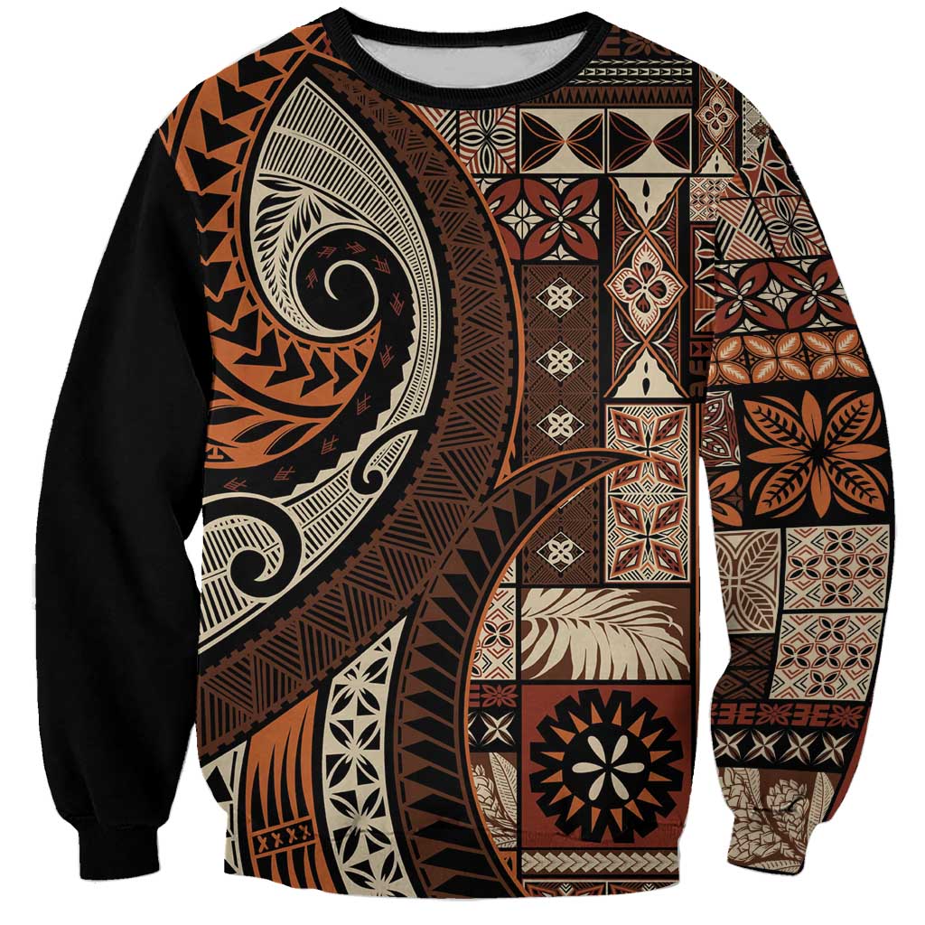 Vintage Samoa Siapo Mamanu Sweatshirt Brown Samoan Tapa Motif - Polynesian Pride