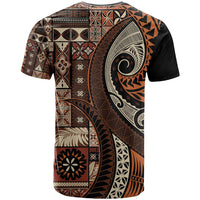 Vintage Samoa Siapo Mamanu T Shirt Brown Samoan Tapa Motif - Polynesian Pride
