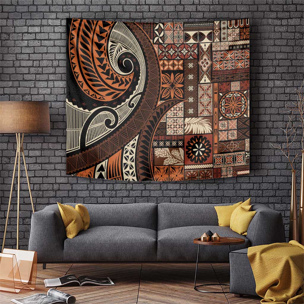 Vintage Samoa Siapo Mamanu Tapestry Brown Samoan Tapa Motif LT9 Brown - Polynesian Pride