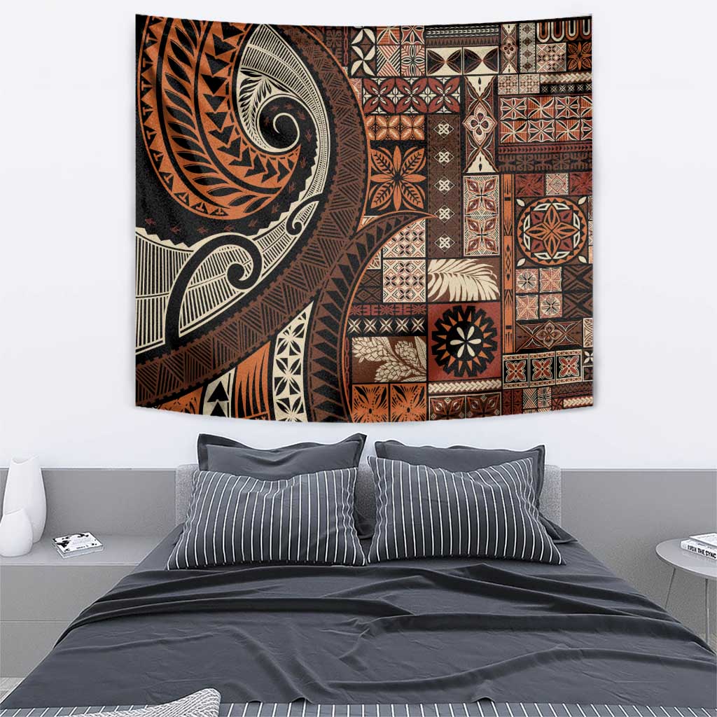 Vintage Samoa Siapo Mamanu Tapestry Brown Samoan Tapa Motif - Polynesian Pride