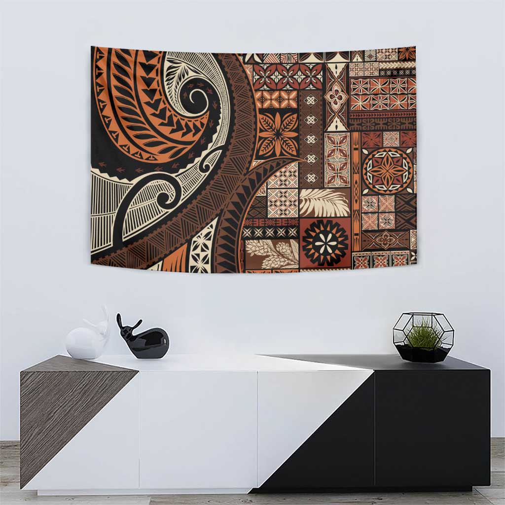Vintage Samoa Siapo Mamanu Tapestry Brown Samoan Tapa Motif - Polynesian Pride