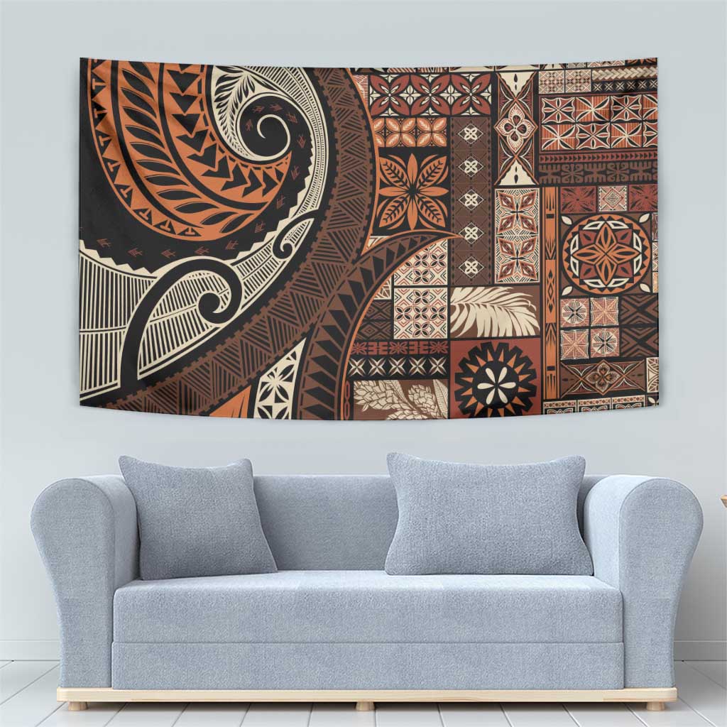 Vintage Samoa Siapo Mamanu Tapestry Brown Samoan Tapa Motif - Polynesian Pride