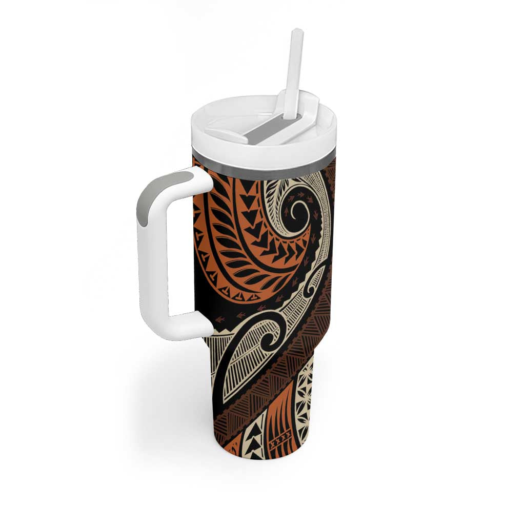 Vintage Samoa Siapo Mamanu Tumbler With Handle Brown Samoan Tapa Motif - Polynesian Pride