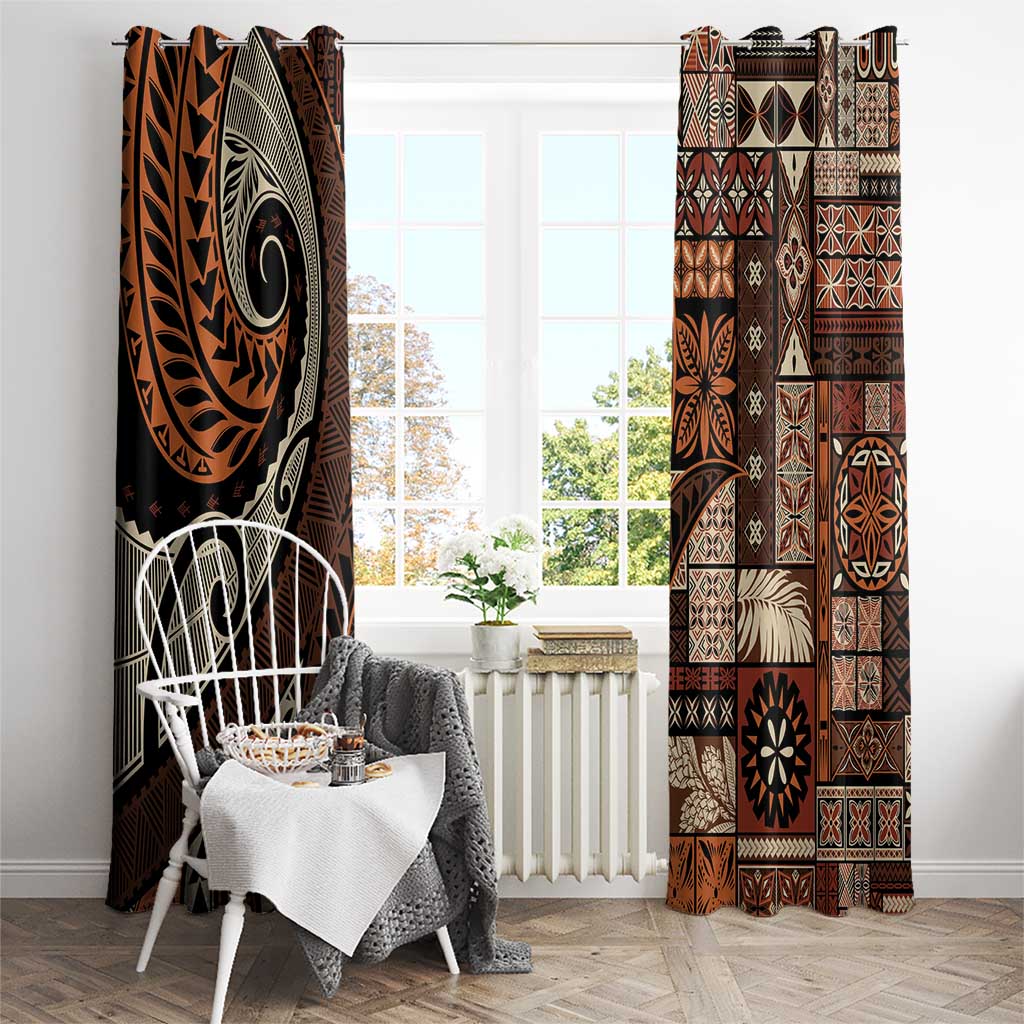 Vintage Samoa Siapo Mamanu Window Curtain Brown Samoan Tapa Motif - Polynesian Pride