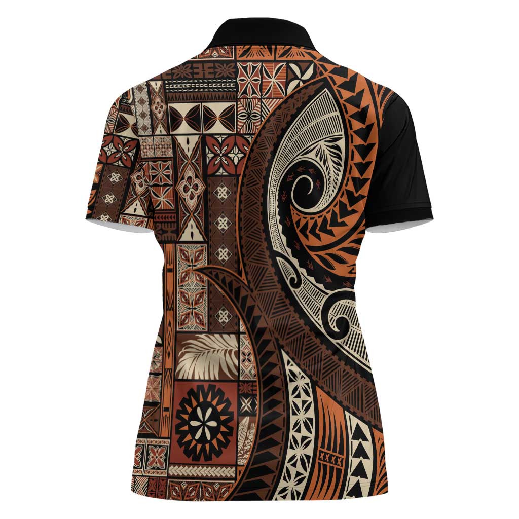 Vintage Samoa Siapo Mamanu Women Polo Shirt Brown Samoan Tapa Motif - Polynesian Pride