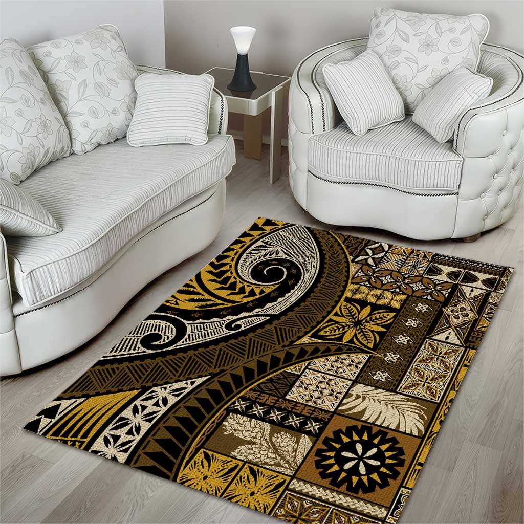 Vintage Samoa Siapo Mamanu Area Rug Gold Samoan Tapa Motif - Polynesian Pride
