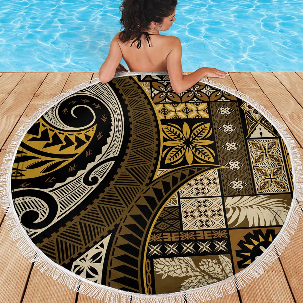 Vintage Samoa Siapo Mamanu Beach Blanket Gold Samoan Tapa Motif - Polynesian Pride