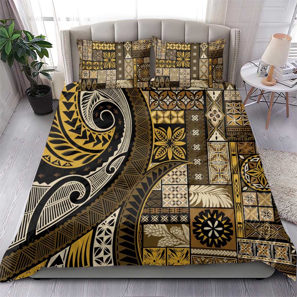Vintage Samoa Siapo Mamanu Bedding Set Gold Samoan Tapa Motif - Polynesian Pride