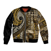 Vintage Samoa Siapo Mamanu Bomber Jacket Gold Samoan Tapa Motif LT9 Unisex Gold - Polynesian Pride