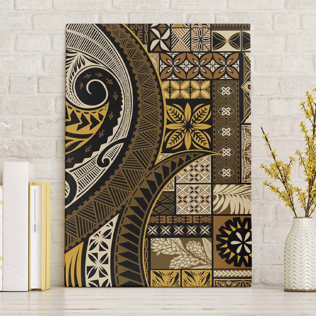 Vintage Samoa Siapo Mamanu Canvas Wall Art Gold Samoan Tapa Motif - Polynesian Pride