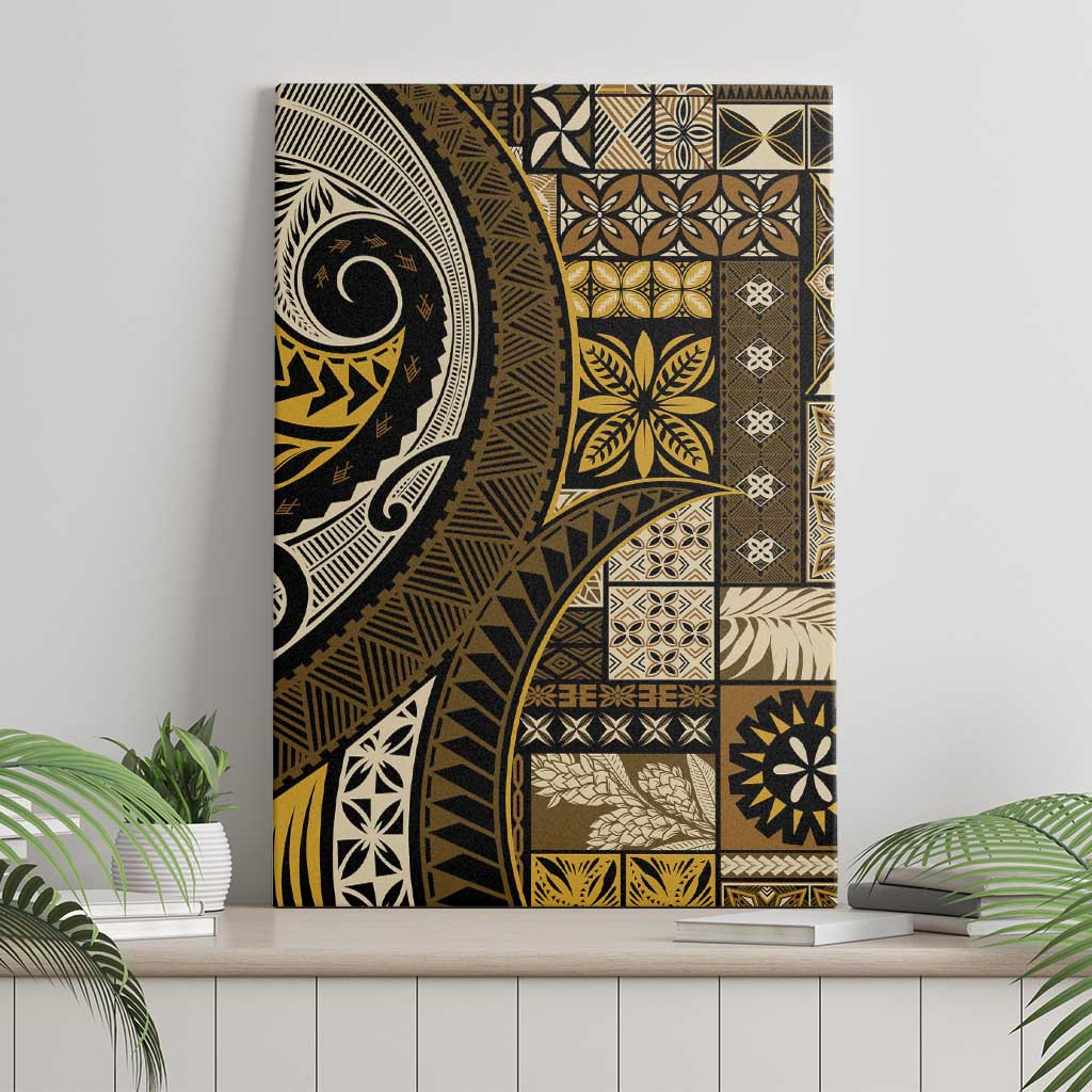 Vintage Samoa Siapo Mamanu Canvas Wall Art Gold Samoan Tapa Motif - Polynesian Pride