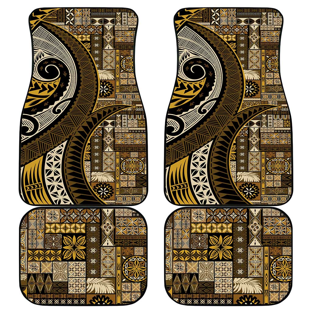 Vintage Samoa Siapo Mamanu Car Mats Gold Samoan Tapa Motif - Polynesian Pride