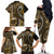 Vintage Samoa Siapo Mamanu Family Matching Off The Shoulder Long Sleeve Dress and Hawaiian Shirt Gold Samoan Tapa Motif - Polynesian Pride