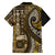 Vintage Samoa Siapo Mamanu Family Matching Off The Shoulder Long Sleeve Dress and Hawaiian Shirt Gold Samoan Tapa Motif - Polynesian Pride