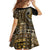 Vintage Samoa Siapo Mamanu Family Matching Off Shoulder Short Dress and Hawaiian Shirt Gold Samoan Tapa Motif - Polynesian Pride