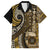 Vintage Samoa Siapo Mamanu Family Matching Off Shoulder Short Dress and Hawaiian Shirt Gold Samoan Tapa Motif - Polynesian Pride
