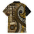 Vintage Samoa Siapo Mamanu Family Matching Off Shoulder Short Dress and Hawaiian Shirt Gold Samoan Tapa Motif - Polynesian Pride