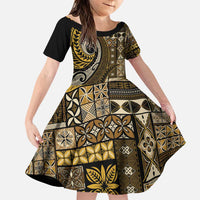 Vintage Samoa Siapo Mamanu Family Matching Puletasi and Hawaiian Shirt Gold Samoan Tapa Motif - Polynesian Pride