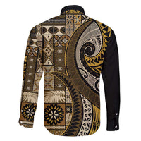 Vintage Samoa Siapo Mamanu Family Matching Short Sleeve Bodycon Dress and Hawaiian Shirt Gold Samoan Tapa Motif - Polynesian Pride