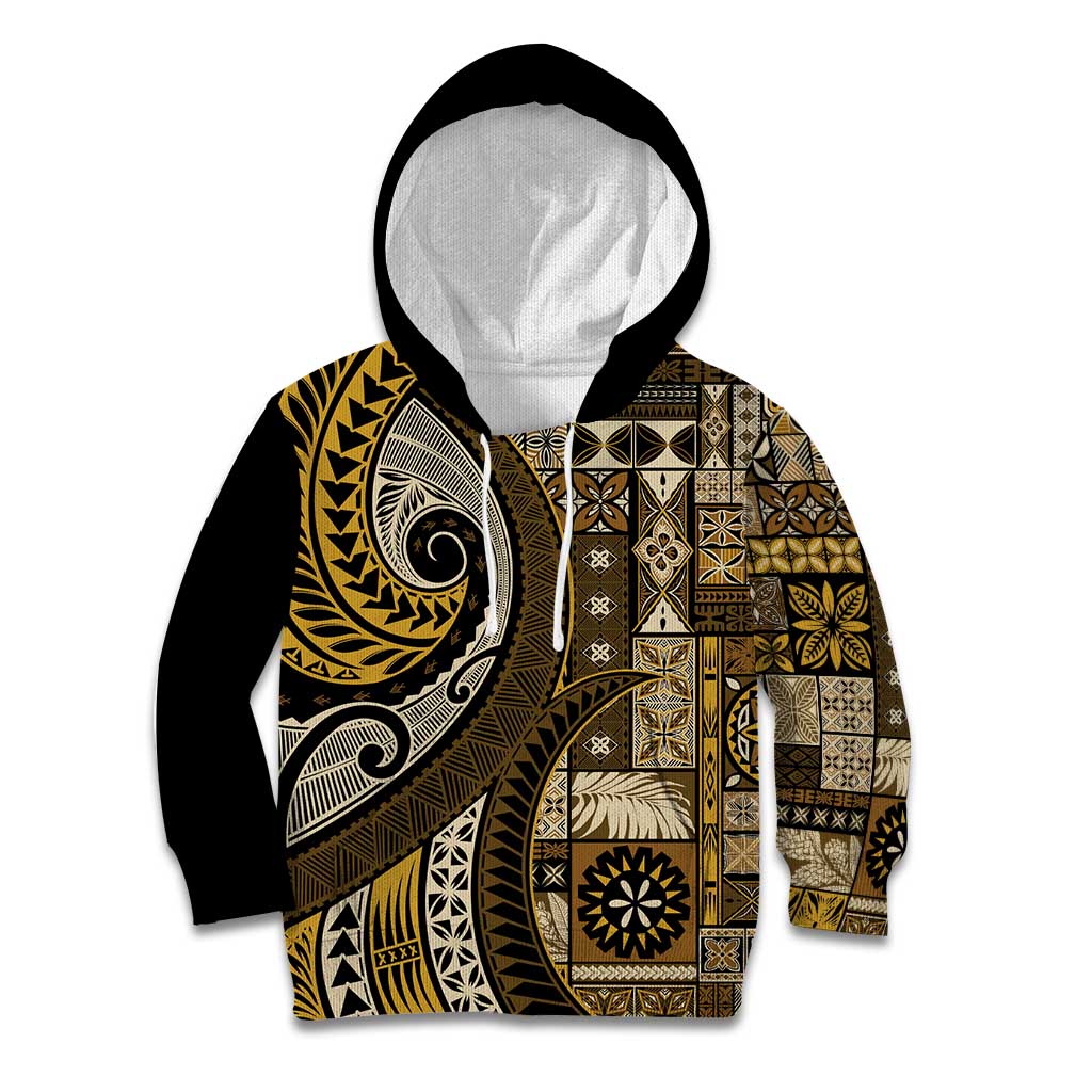 Vintage Samoa Siapo Mamanu Kid Hoodie Gold Samoan Tapa Motif - Polynesian Pride
