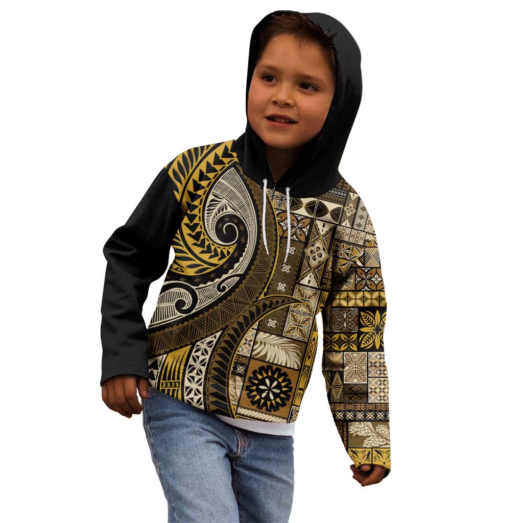 Vintage Samoa Siapo Mamanu Kid Hoodie Gold Samoan Tapa Motif - Polynesian Pride