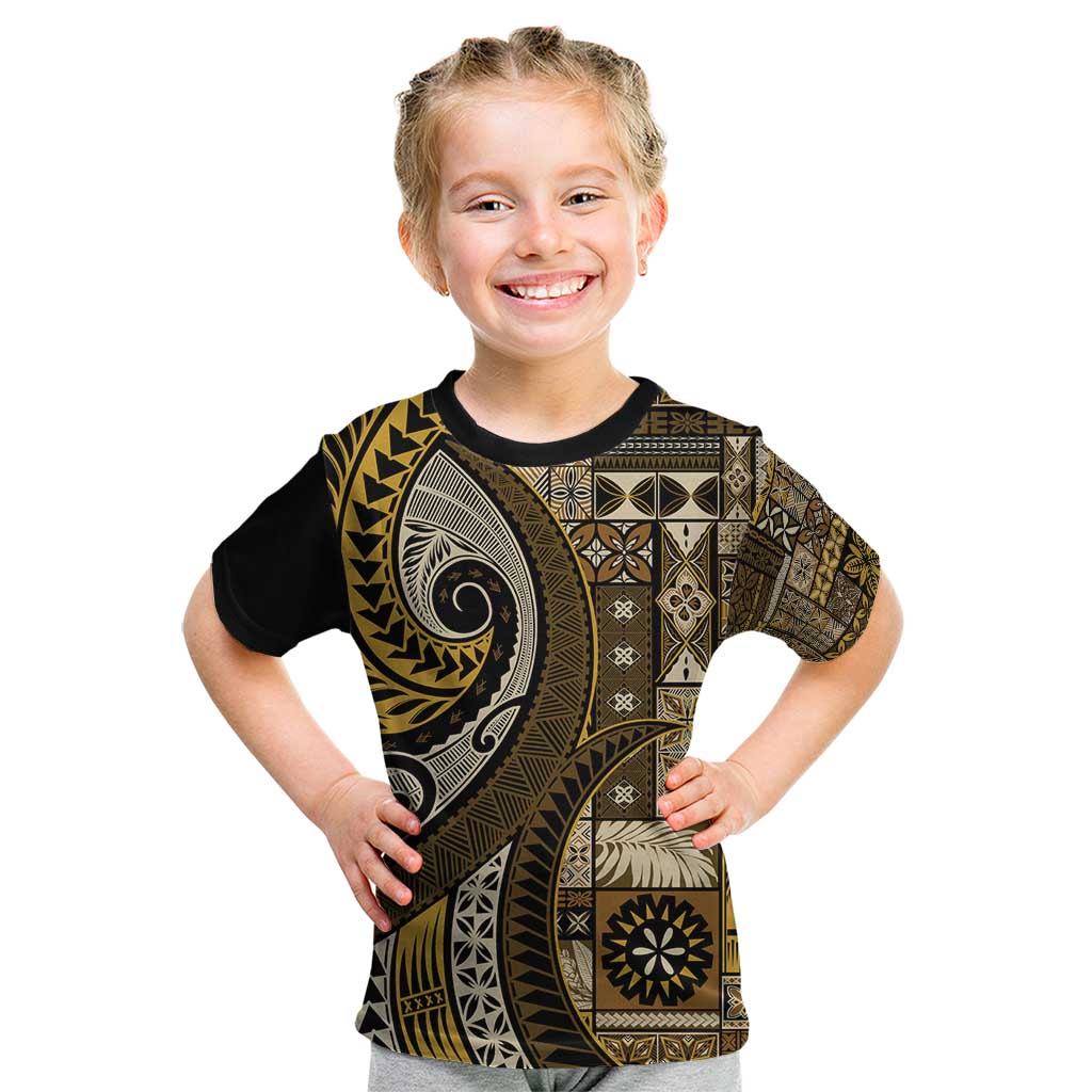 Vintage Samoa Siapo Mamanu Kid T Shirt Gold Samoan Tapa Motif LT9 Gold - Polynesian Pride