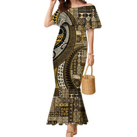 Vintage Samoa Siapo Mamanu Mermaid Dress Gold Samoan Tapa Motif - Polynesian Pride