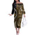 Vintage Samoa Siapo Mamanu Off The Shoulder Long Sleeve Dress Gold Samoan Tapa Motif - Polynesian Pride