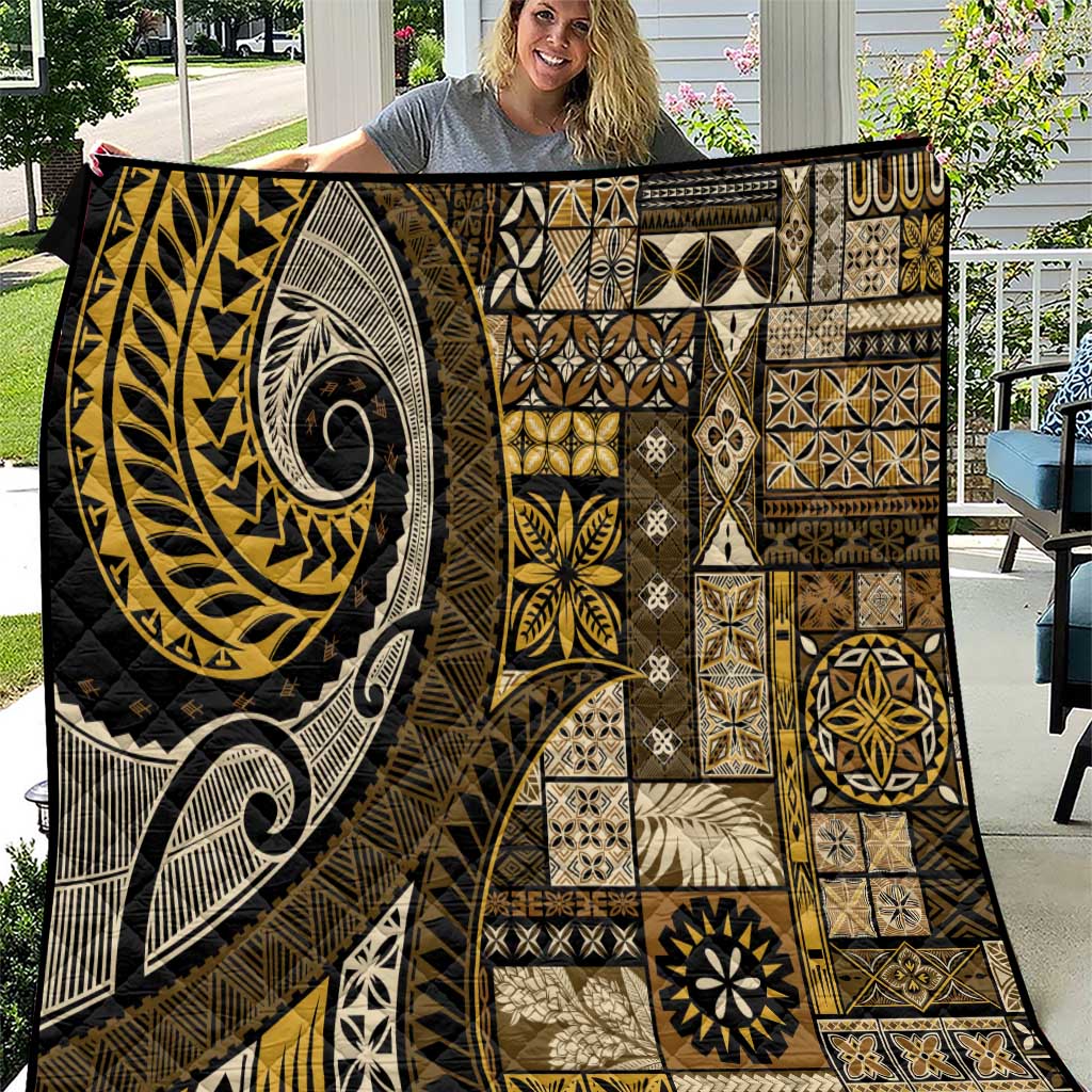 Vintage Samoa Siapo Mamanu Quilt Gold Samoan Tapa Motif LT9 Gold - Polynesian Pride