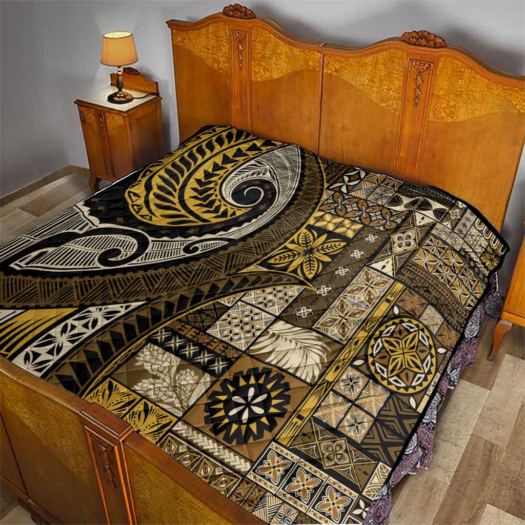 Vintage Samoa Siapo Mamanu Quilt Gold Samoan Tapa Motif - Polynesian Pride