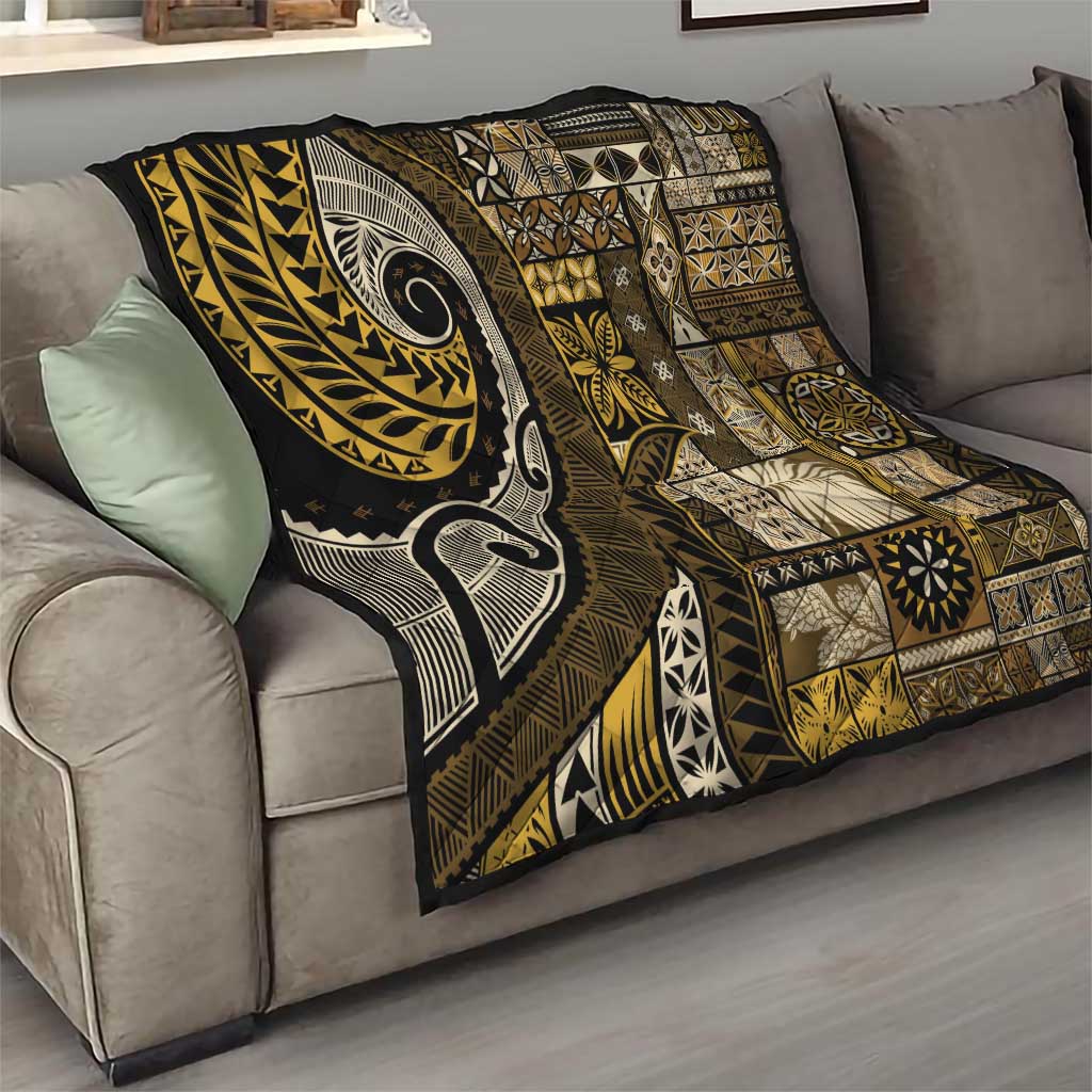 Vintage Samoa Siapo Mamanu Quilt Gold Samoan Tapa Motif - Polynesian Pride
