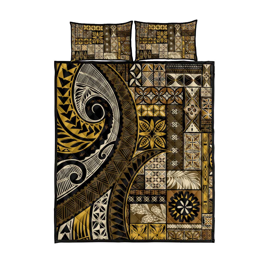 Vintage Samoa Siapo Mamanu Quilt Bed Set Gold Samoan Tapa Motif LT9 - Polynesian Pride