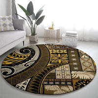 Vintage Samoa Siapo Mamanu Round Carpet Gold Samoan Tapa Motif - Polynesian Pride