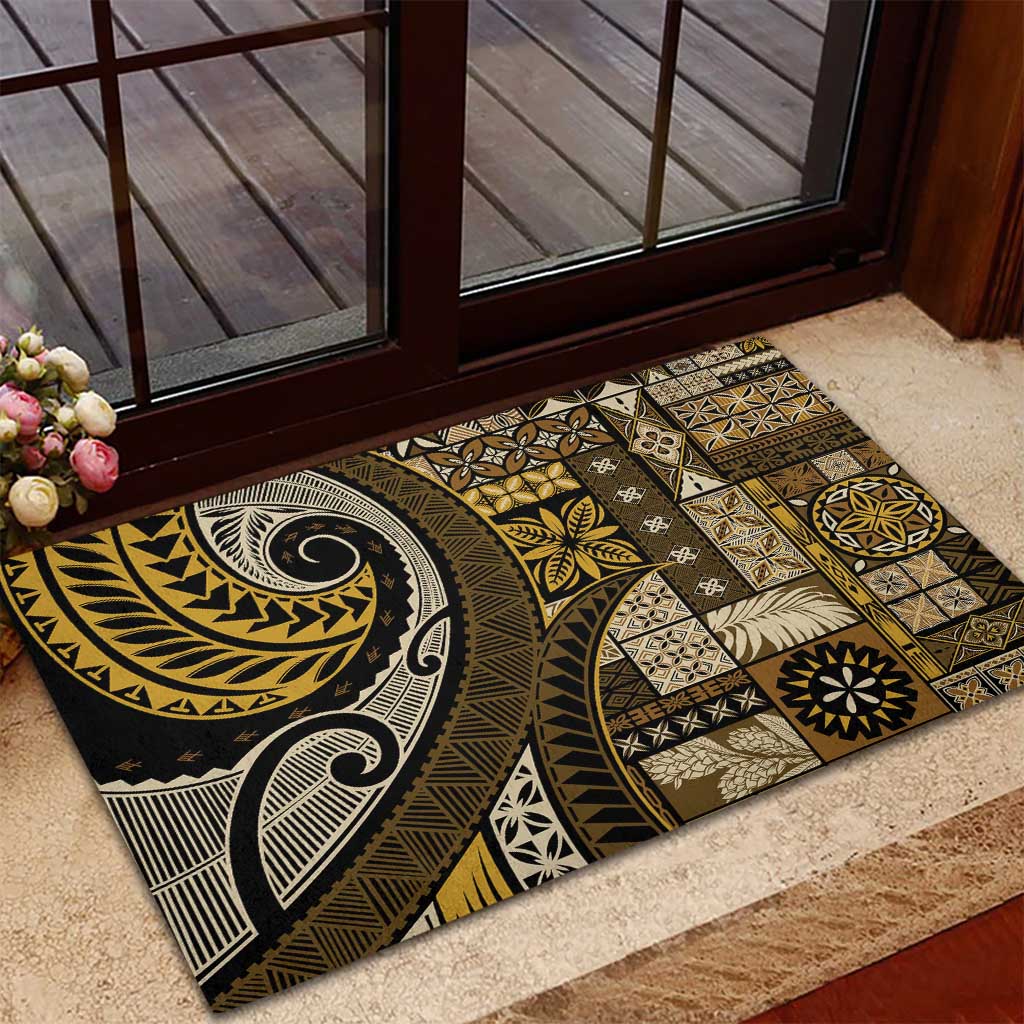 Vintage Samoa Siapo Mamanu Rubber Doormat Gold Samoan Tapa Motif LT9 - Polynesian Pride