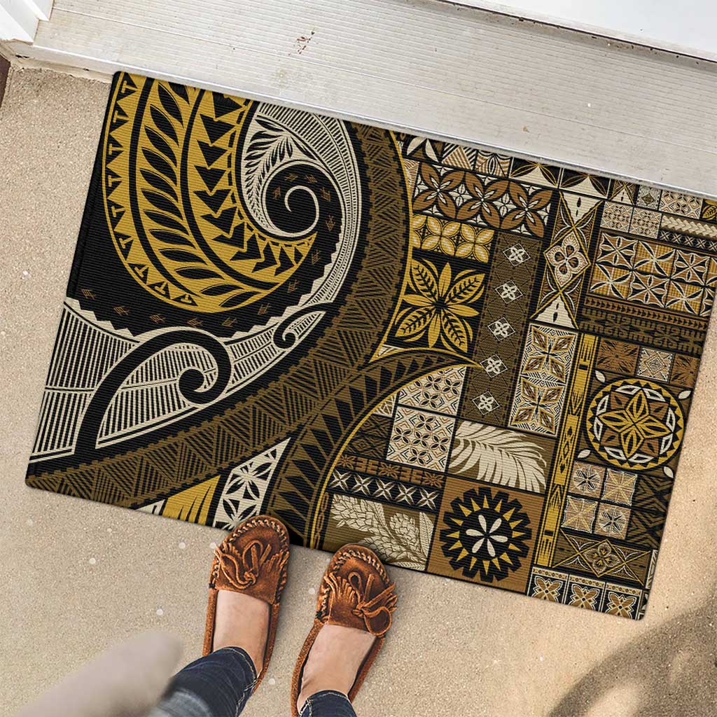 Vintage Samoa Siapo Mamanu Rubber Doormat Gold Samoan Tapa Motif LT9 - Polynesian Pride