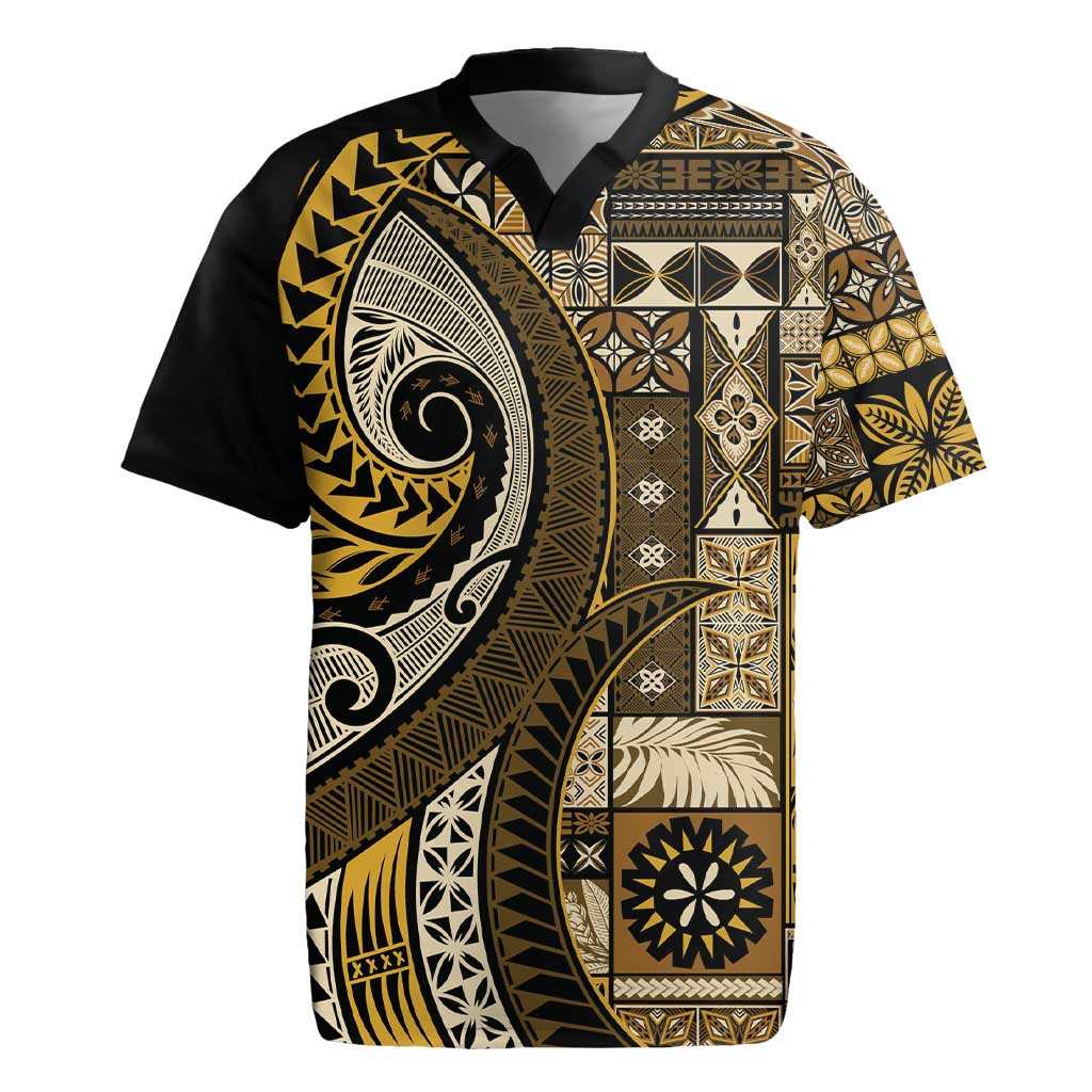 Vintage Samoa Siapo Mamanu Rugby Jersey Gold Samoan Tapa Motif - Polynesian Pride