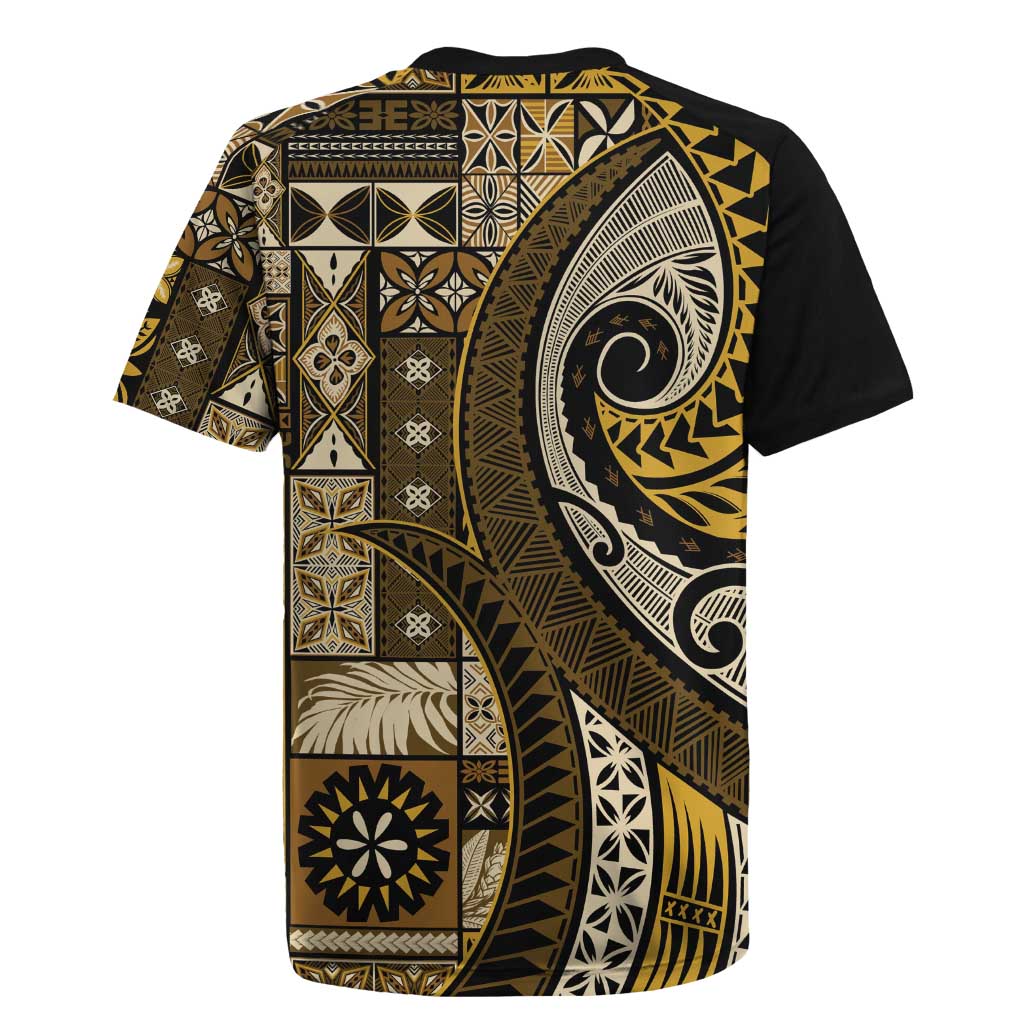 Vintage Samoa Siapo Mamanu Rugby Jersey Gold Samoan Tapa Motif - Polynesian Pride