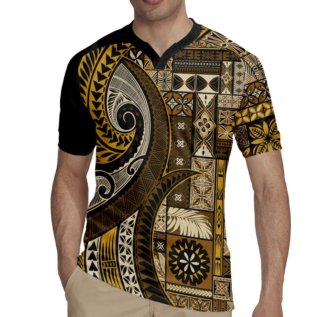 Vintage Samoa Siapo Mamanu Rugby Jersey Gold Samoan Tapa Motif - Polynesian Pride