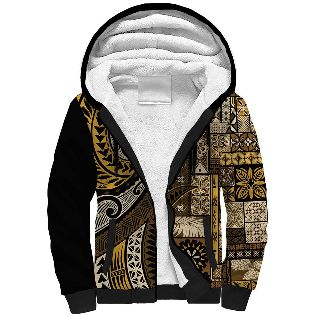 Vintage Samoa Siapo Mamanu Sherpa Hoodie Gold Samoan Tapa Motif LT9 Unisex Gold - Polynesian Pride