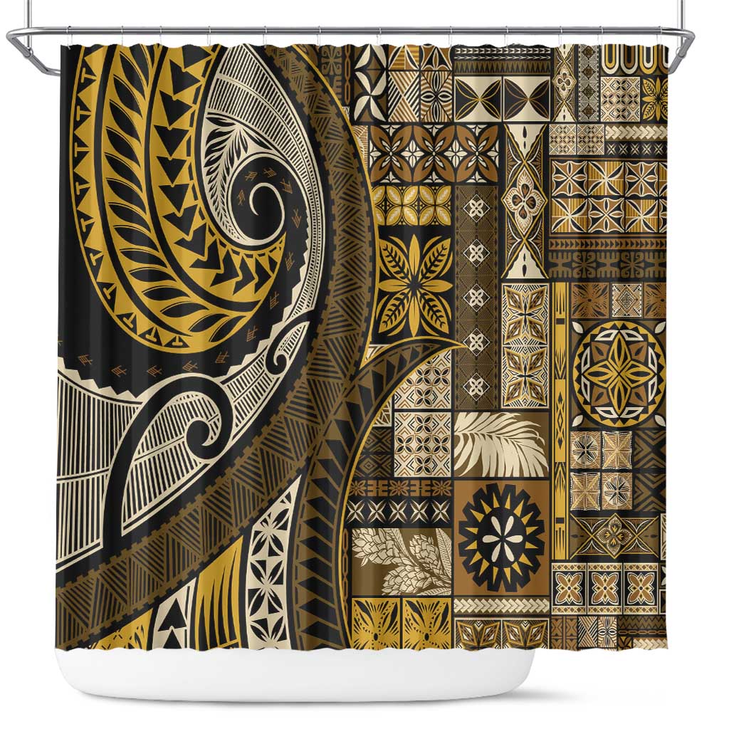 Vintage Samoa Siapo Mamanu Shower Curtain Gold Samoan Tapa Motif LT9 Gold - Polynesian Pride