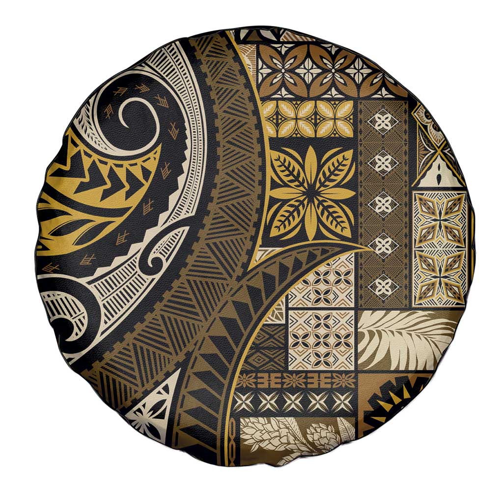 Vintage Samoa Siapo Mamanu Spare Tire Cover Gold Samoan Tapa Motif LT9 - Polynesian Pride