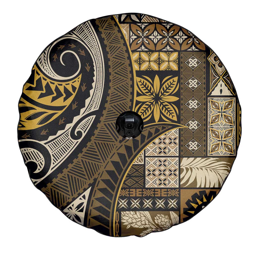 Vintage Samoa Siapo Mamanu Spare Tire Cover Gold Samoan Tapa Motif LT9 - Polynesian Pride