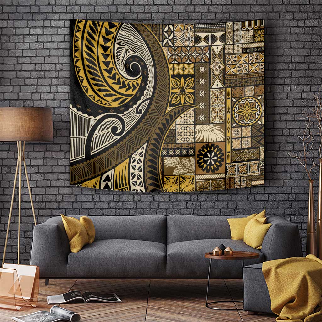 Vintage Samoa Siapo Mamanu Tapestry Gold Samoan Tapa Motif LT9 Gold - Polynesian Pride