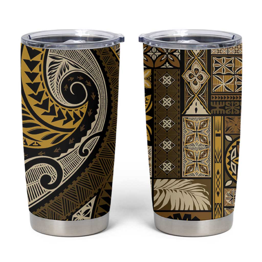 Vintage Samoa Siapo Mamanu Tumbler Cup Gold Samoan Tapa Motif - Polynesian Pride