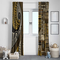Vintage Samoa Siapo Mamanu Window Curtain Gold Samoan Tapa Motif - Polynesian Pride