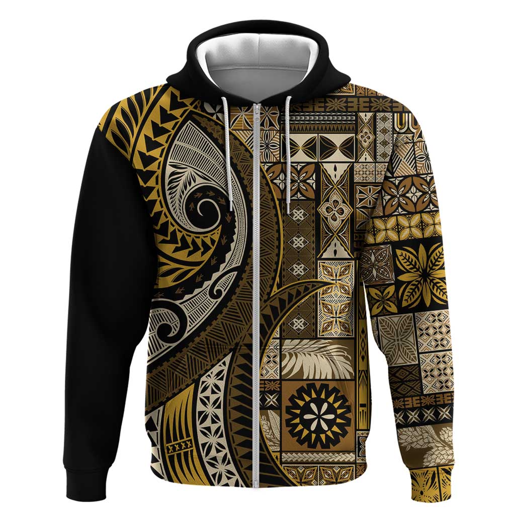 Vintage Samoa Siapo Mamanu Zip Hoodie Gold Samoan Tapa Motif LT9 Zip Hoodie Gold - Polynesian Pride