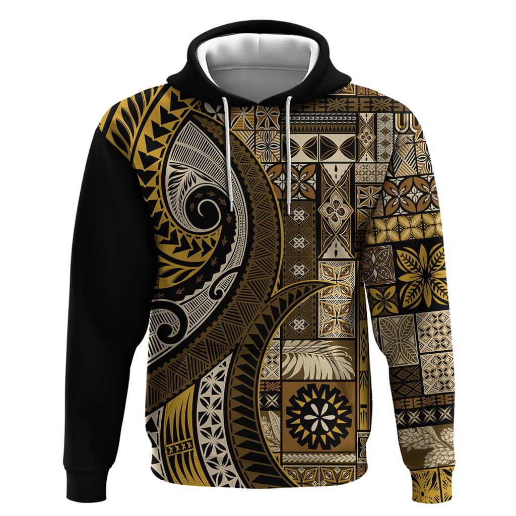 Vintage Samoa Siapo Mamanu Zip Hoodie Gold Samoan Tapa Motif - Polynesian Pride