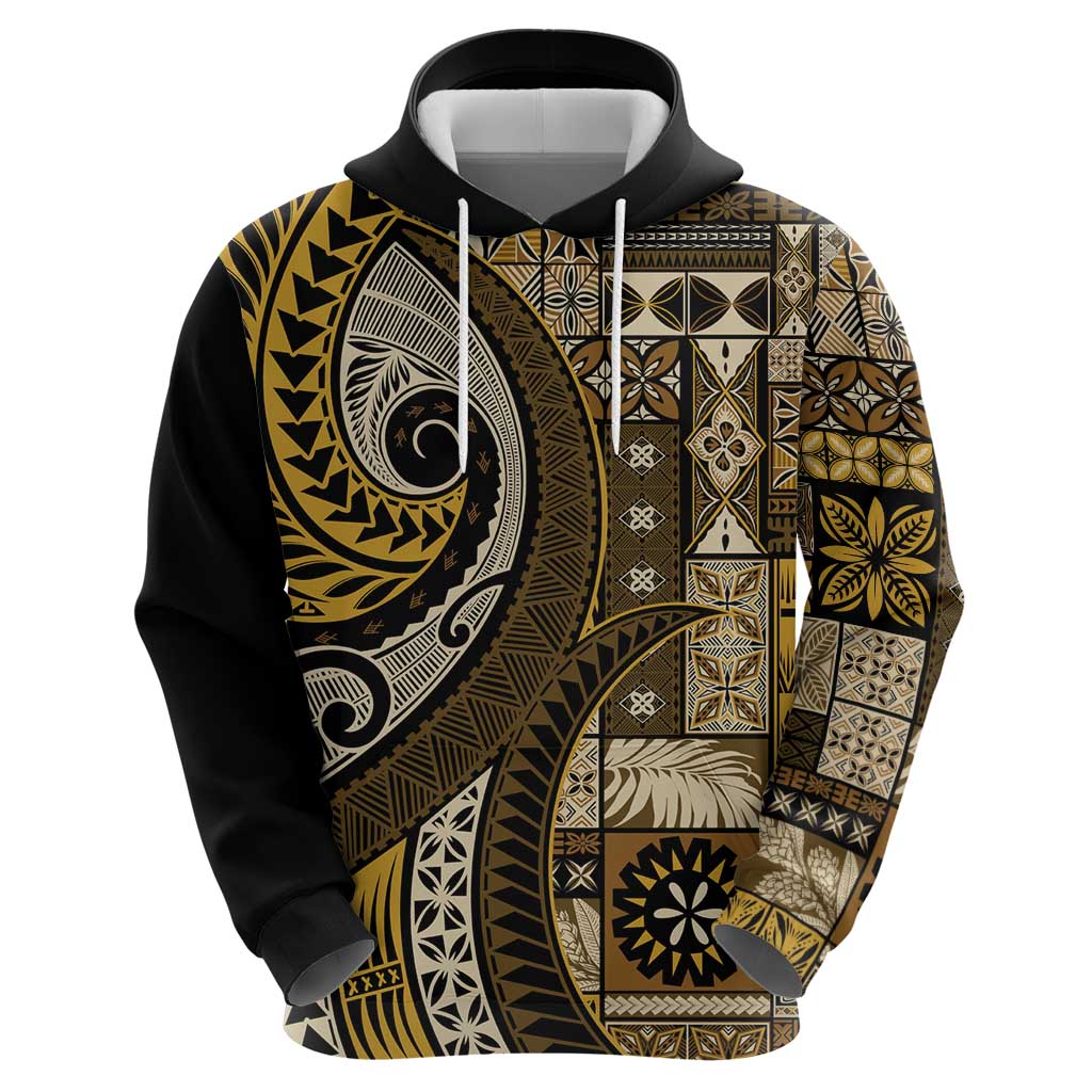 Vintage Samoa Siapo Mamanu Zip Hoodie Gold Samoan Tapa Motif - Polynesian Pride