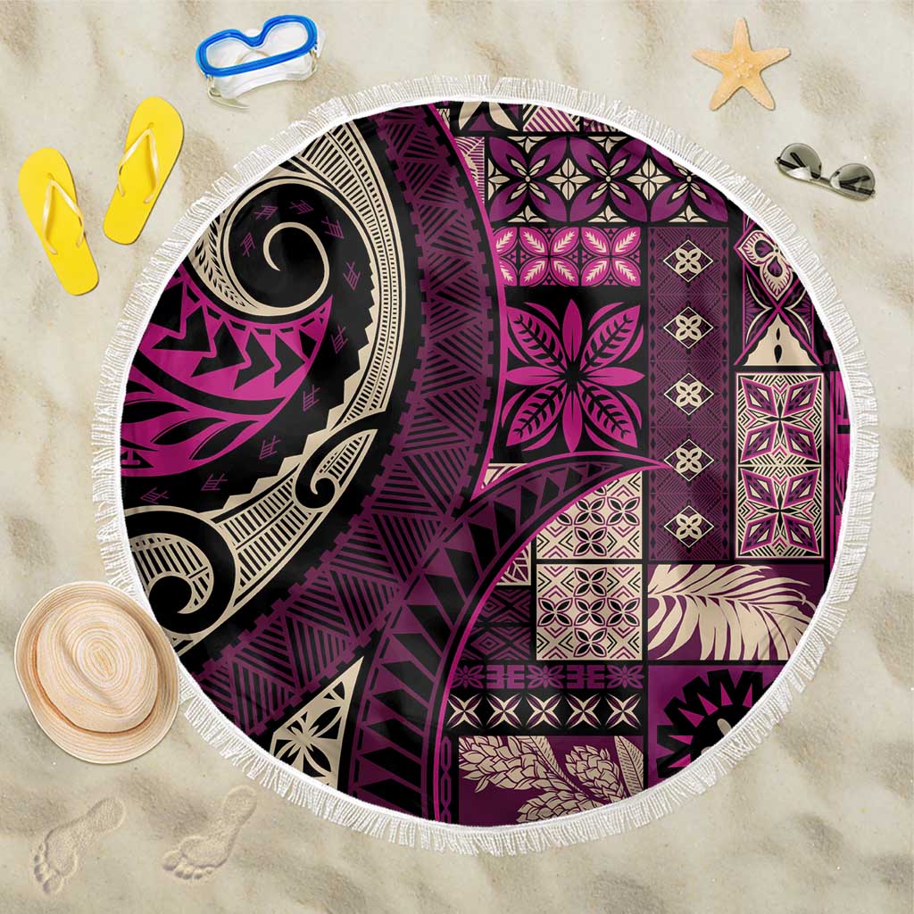 Vintage Samoa Siapo Mamanu Beach Blanket Pink Samoan Tapa Motif LT9 One Size 150cm Pink - Polynesian Pride